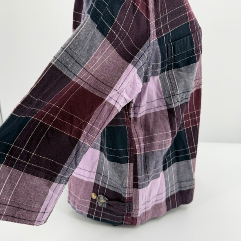 Plaid Zip Front Shirt Jacket Women's Large‎ Burgundy Pink Navy Cotton Grunge - Picture 6 of 11